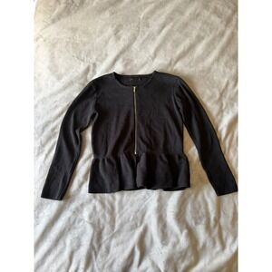 Seed Heritage Black Zip Up Peplum Cardigan Knit Sweater Ribbed Long Sleeve